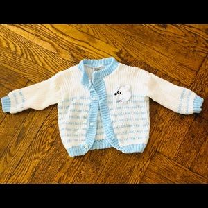 Baby blue & white stripe hand knit